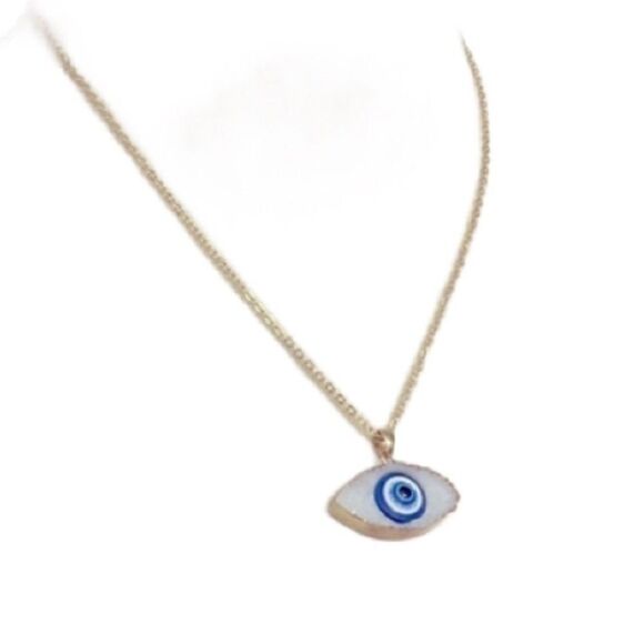 Evil Eye Bohemian Turkish Pendant Necklace w/ Gold Clavicle Chain *New* - Picture 2 of 11